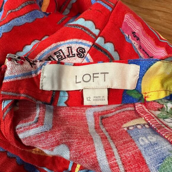 LOFT Can Print Linen Blend Strappy Midi Dress Square Neck Sleeveless Sundress - Picture 11 of 12